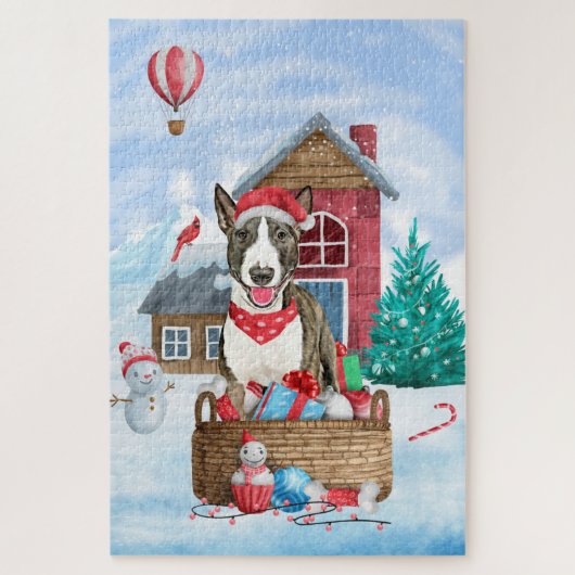 Bull Terrier Dog in sneeuwbal Legpuzzel (Verticaal)