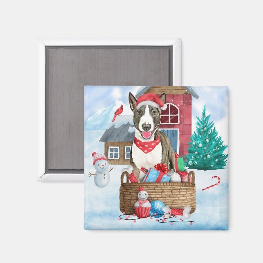 Bull Terrier Dog in sneeuwbal Magneet (Voorkant / Achterkant)