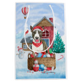 Bull Terrier Dog in sneeuwbal Medium Cadeauzakje (Voorkant)