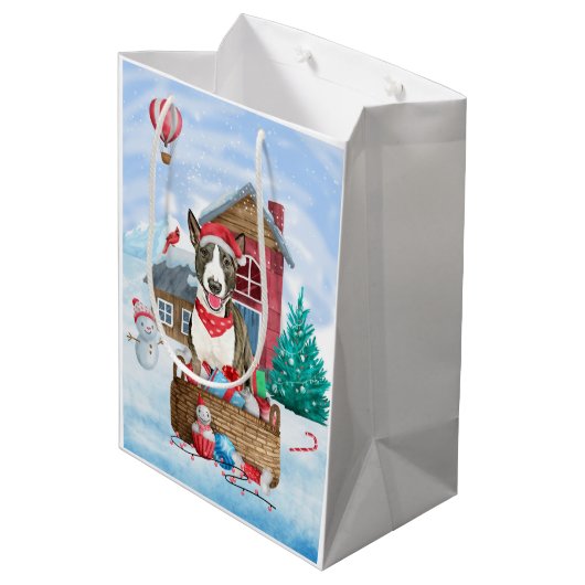 Bull Terrier Dog in sneeuwbal Medium Cadeauzakje (Achterkant Gekanteld)