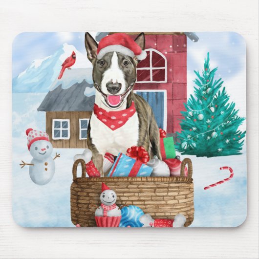 Bull Terrier Dog in sneeuwbal Muismat (Voorkant)