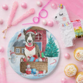 Bull Terrier Dog in sneeuwbal Papieren Bordje (Feest)