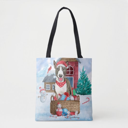 Bull Terrier Dog in sneeuwbal Tote Bag (Voorkant)