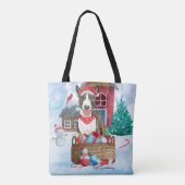 Bull Terrier Dog in sneeuwbal Tote Bag (Achterkant)