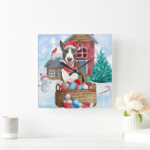 Bull Terrier Dog in sneeuwbal Vierkante Klok (Huis)