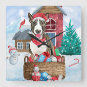 Bull Terrier Dog in sneeuwbal Vierkante Klok (Voorkant)