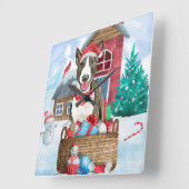 Bull Terrier Dog in sneeuwbal Vierkante Klok (Hoek)