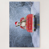 Bull Terrier Dog in Snow, met Kerstmis Legpuzzel (Verticaal)