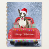 Bull Terrier Dog in Snow, met Kerstmis Planner (Voorkant)