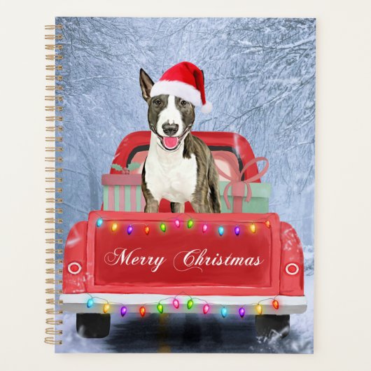 Bull Terrier Dog in Snow, met Kerstmis Planner (Voorkant)