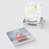 Bull Terrier Dog in Snow, met Kerstmis Stenen Onderzetter (Zijkant)