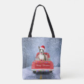 Bull Terrier Dog in Snow, met Kerstmis Tote Bag (Achterkant)