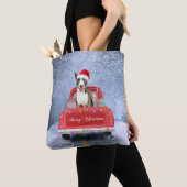 Bull Terrier Dog in Snow, met Kerstmis Tote Bag (Dichtbij)