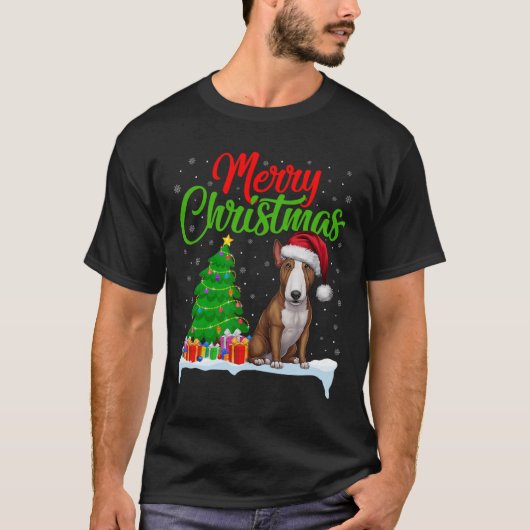 Bull Terrier Dog Kerstboom Verlichting Grappige Ke T-shirt (Voorkant)