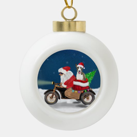 Bull Terrier Dog kerstkerstkerstman Keramische Bal Ornament (Voorkant)