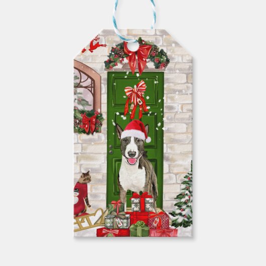 Bull Terrier Dog Kerstmis Cadeaulabel (Voorkant)