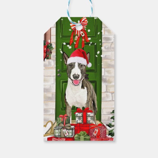 Bull Terrier Dog Kerstmis Cadeaulabel (Achterkant)