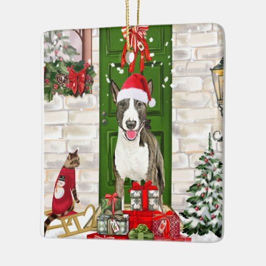 Bull Terrier Dog Kerstmis Keramisch Ornament (Links)
