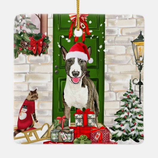 Bull Terrier Dog Kerstmis Keramisch Ornament (Achterkant)