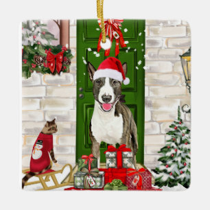 Bull Terrier Dog Kerstmis Keramisch Ornament