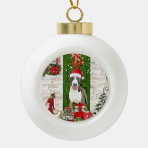 Bull Terrier Dog Kerstmis Keramische Bal Ornament