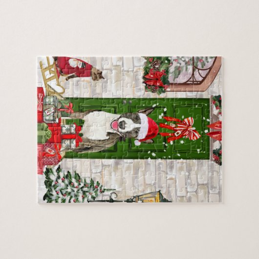 Bull Terrier Dog Kerstmis Legpuzzel (Horizontaal)