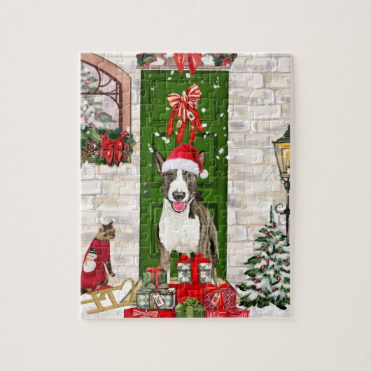Bull Terrier Dog Kerstmis Legpuzzel (Verticaal)