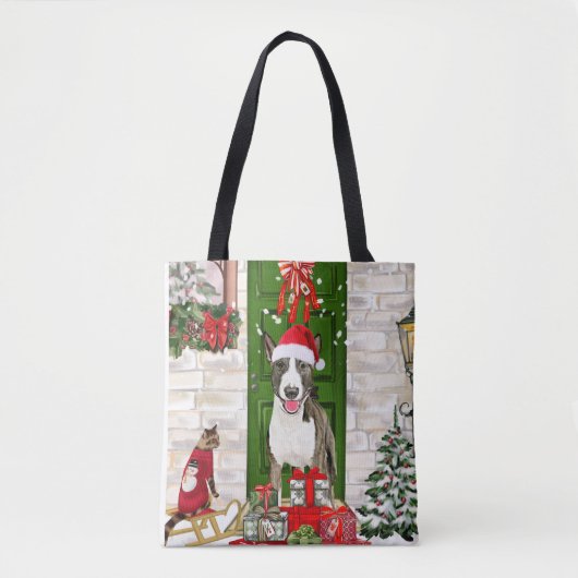 Bull Terrier Dog Kerstmis Tote Bag (Voorkant)