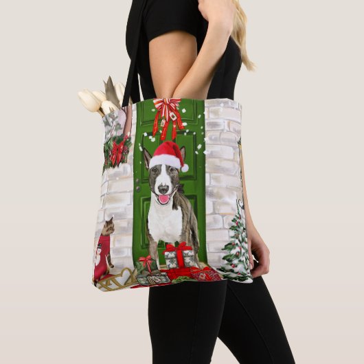 Bull Terrier Dog Kerstmis Tote Bag (Dichtbij)