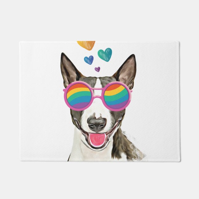 Bull Terrier Dog met Hearts Valentijnsdag Deurmat (Voorkant)
