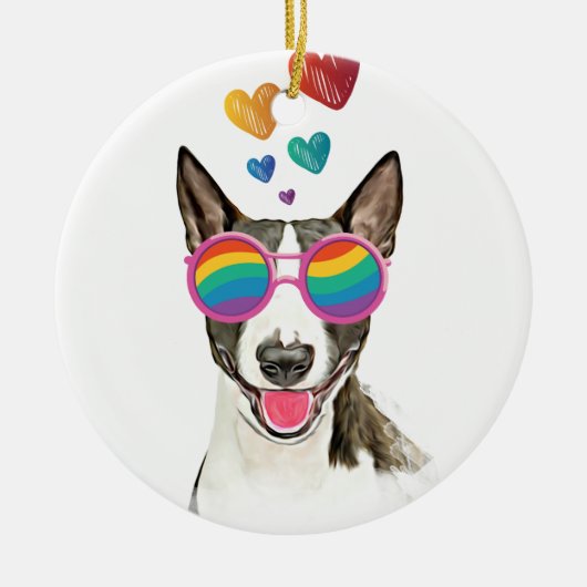 Bull Terrier Dog met Hearts Valentijnsdag Keramisch Ornament (Voorkant)