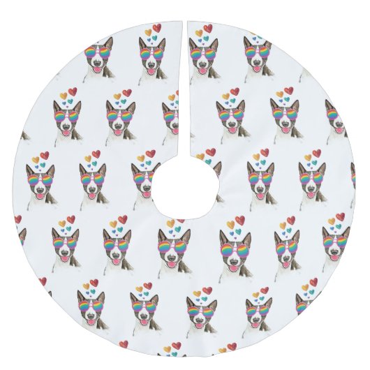 Bull Terrier Dog met Hearts Valentijnsdag Kerstboom Rok (Voorkant)