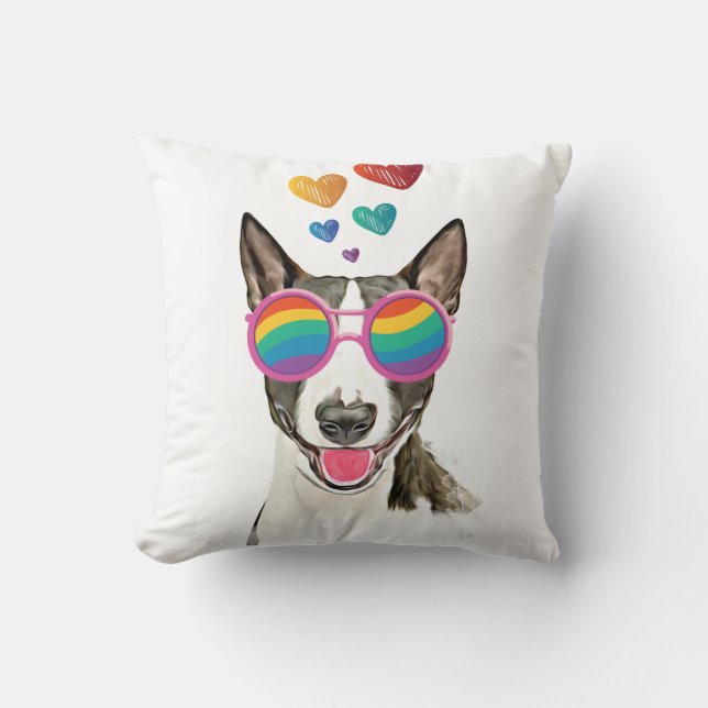 Bull Terrier Dog met Hearts Valentijnsdag Kussen (Voorkant)