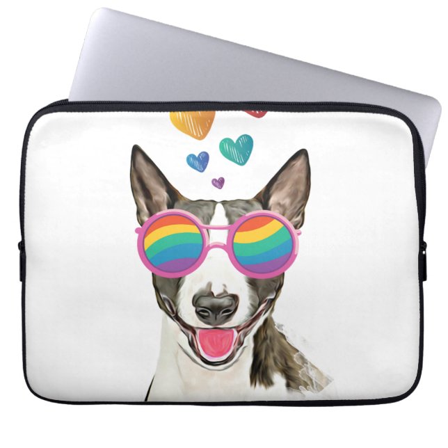 Bull Terrier Dog met Hearts Valentijnsdag Laptop Sleeve (Voorkant)