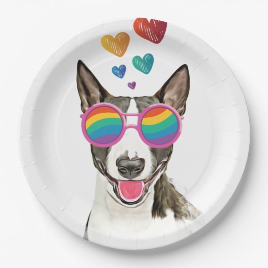 Bull Terrier Dog met Hearts Valentijnsdag Papieren Bordje (Voorkant)