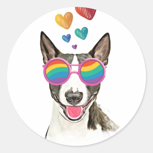 Bull Terrier Dog met Hearts Valentijnsdag Ronde Sticker (Voorkant)