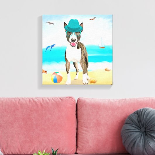 Bull Terrier Dog op Beach Canvas Afdruk (Insitu (Woonkamer))