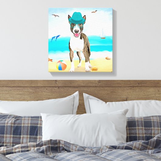 Bull Terrier Dog op Beach Canvas Afdruk (Insitu (Slaapkamer))