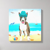 Bull Terrier Dog op Beach Canvas Afdruk (Voorkant)