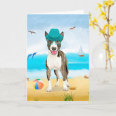 Bull Terrier Dog op Beach Kaart (Gele Bloem)