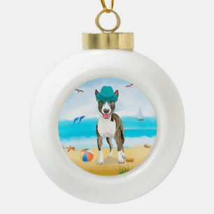 Bull Terrier Dog op Beach Keramische Bal Ornament