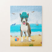 Bull Terrier Dog op Beach Legpuzzel (Verticaal)