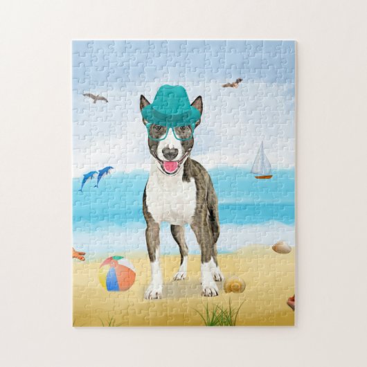 Bull Terrier Dog op Beach Legpuzzel (Verticaal)
