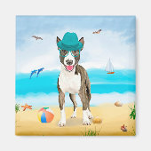 Bull Terrier Dog op Beach Magneet (Voorkant)