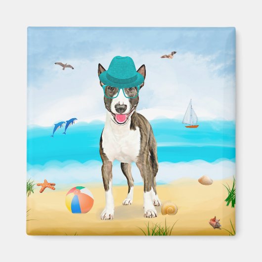 Bull Terrier Dog op Beach Magneet (Voorkant)