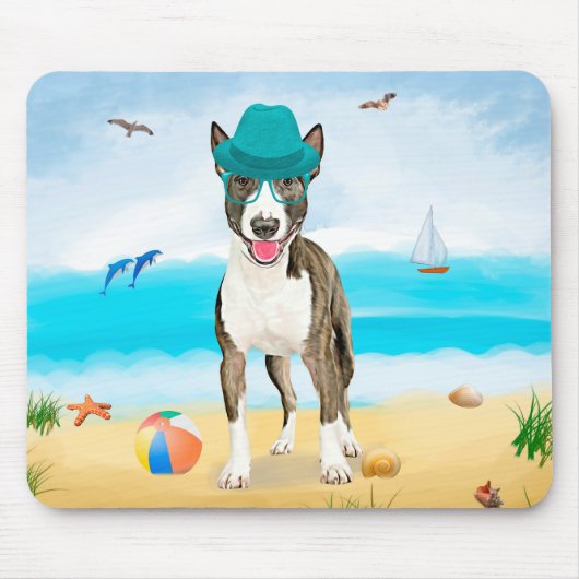 Bull Terrier Dog op Beach Muismat (Voorkant)