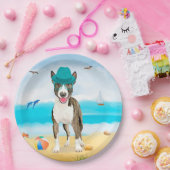 Bull Terrier Dog op Beach Papieren Bordje (Feest)