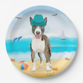 Bull Terrier Dog op Beach Papieren Bordje (Voorkant)