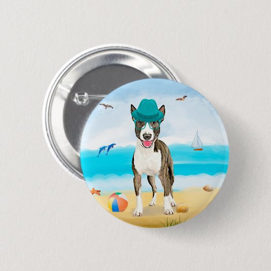 Bull Terrier Dog op Beach Ronde Button 5,7 Cm (Voorkant /achterkant)