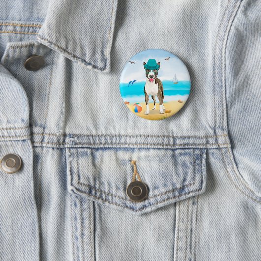 Bull Terrier Dog op Beach Ronde Button 5,7 Cm (In situ)